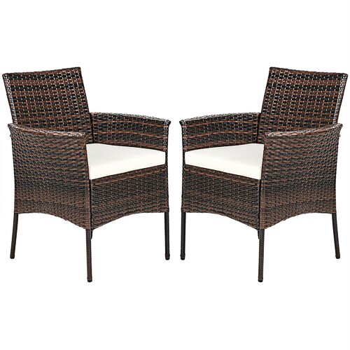 Wicker Outdoor Dining Armchair With Cushion (Set Of 2) 